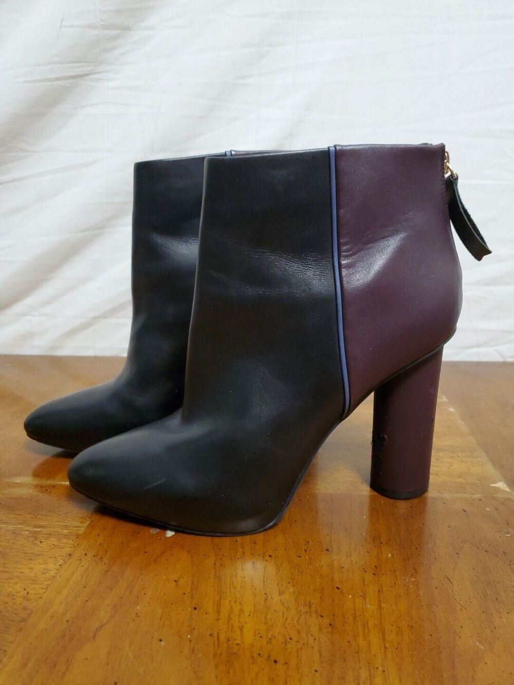 Cabi Bisset Leather Black Mulberry Color Block Booties Boots Size 10 Shoes